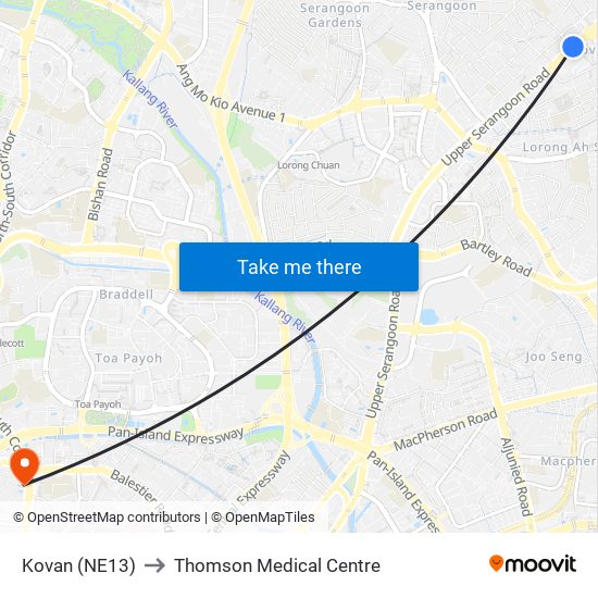 Kovan (NE13) to Thomson Medical Centre map