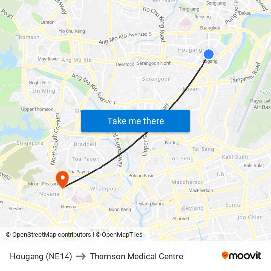 Hougang (NE14) to Thomson Medical Centre map