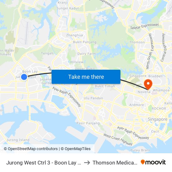 Jurong West Ctrl 3 - Boon Lay Int (22009) to Thomson Medical Centre map