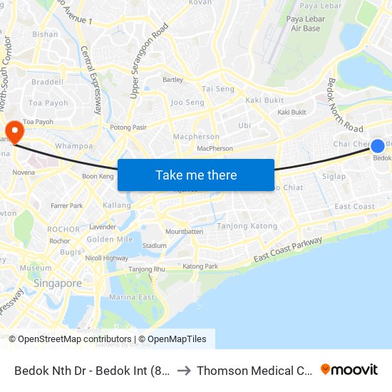 Bedok Nth Dr - Bedok Int (84009) to Thomson Medical Centre map