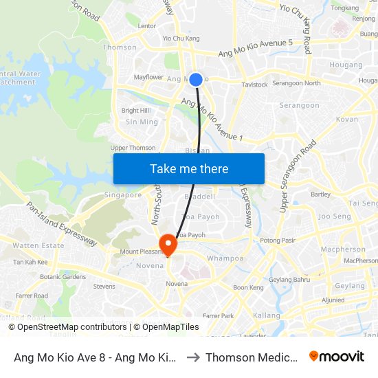 Ang Mo Kio Ave 8 - Ang Mo Kio Int (54009) to Thomson Medical Centre map