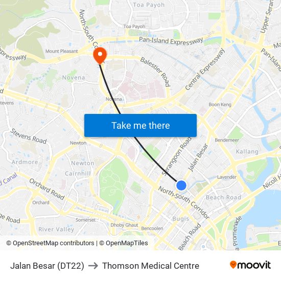 Jalan Besar (DT22) to Thomson Medical Centre map