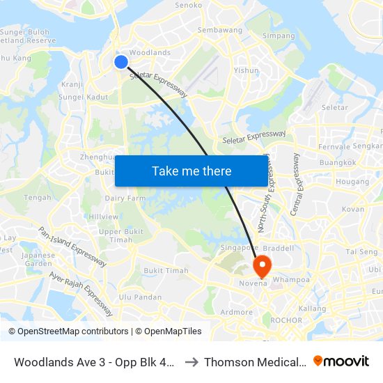 Woodlands Ave 3 - Opp Blk 402 (46499) to Thomson Medical Centre map