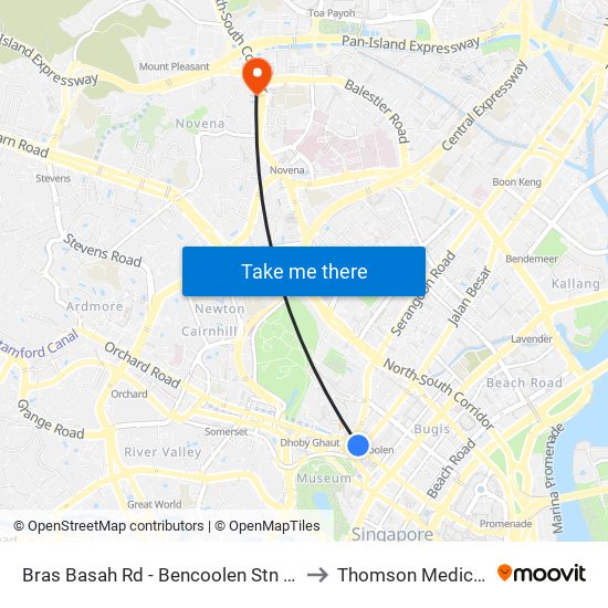 Bras Basah Rd - Bencoolen Stn Exit B (08069) to Thomson Medical Centre map