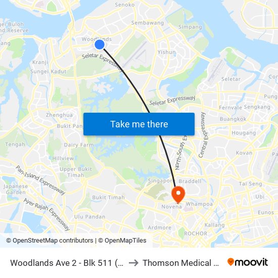 Woodlands Ave 2 - Blk 511 (46331) to Thomson Medical Centre map