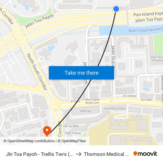 Jln Toa Payoh - Trellis Twrs (52071) to Thomson Medical Centre map