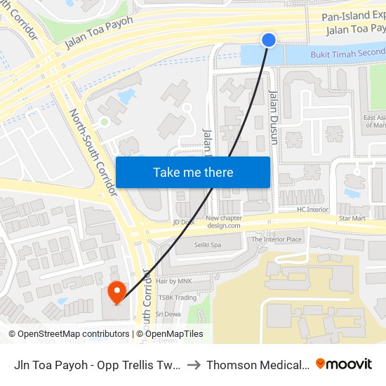 Jln Toa Payoh - Opp Trellis Twrs (52079) to Thomson Medical Centre map