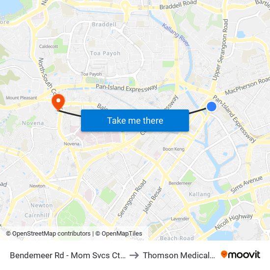 Bendemeer Rd - Mom Svcs Ctr (60179) to Thomson Medical Centre map