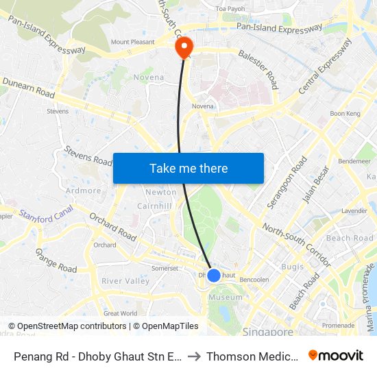 Penang Rd - Dhoby Ghaut Stn Exit B (08031) to Thomson Medical Centre map