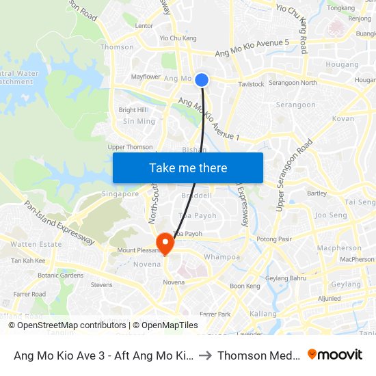 Ang Mo Kio Ave 3 - Aft Ang Mo Kio Stn Exit A (54261) to Thomson Medical Centre map