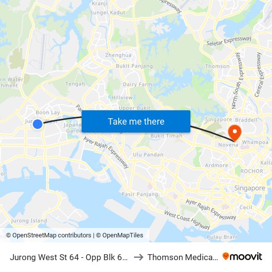 Jurong West St 64 - Opp Blk 662c (22499) to Thomson Medical Centre map