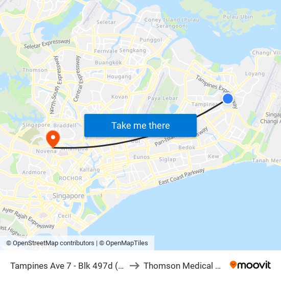 Tampines Ave 7 - Blk 497d (76241) to Thomson Medical Centre map