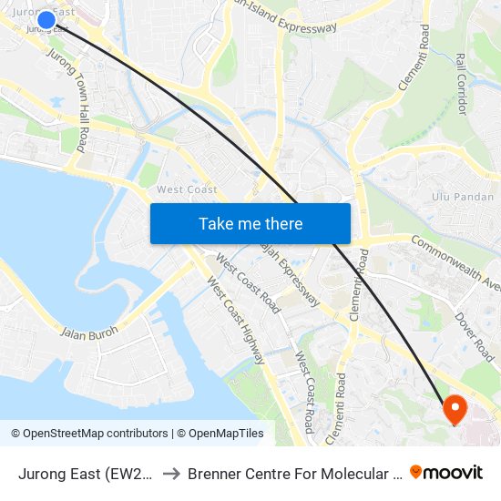Jurong East (EW24|NS1) to Brenner Centre For Molecular Medicine map