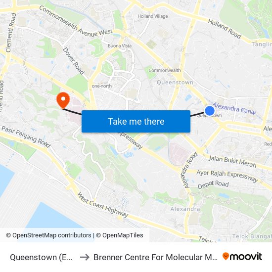 Queenstown (EW19) to Brenner Centre For Molecular Medicine map