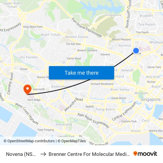 Novena (NS20) to Brenner Centre For Molecular Medicine map
