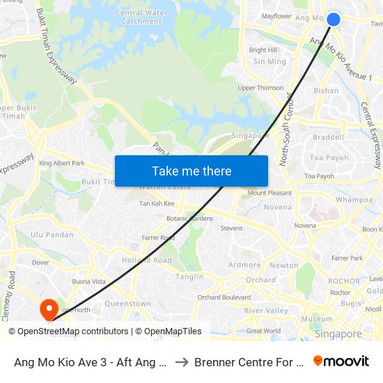 Ang Mo Kio Ave 3 - Aft Ang Mo Kio Stn Exit A (54261) to Brenner Centre For Molecular Medicine map