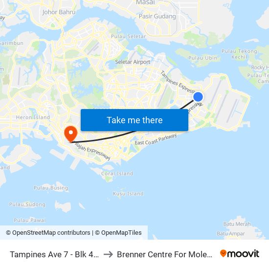 Tampines Ave 7 - Blk 497d (76241) to Brenner Centre For Molecular Medicine map
