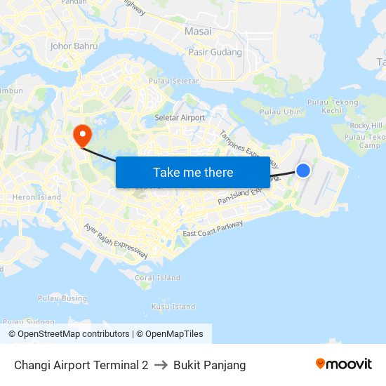 Changi Airport Terminal 2 to Bukit Panjang map