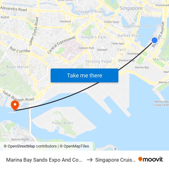 Marina Bay Sands Expo And Convention Centre to Singapore Cruise Centre map