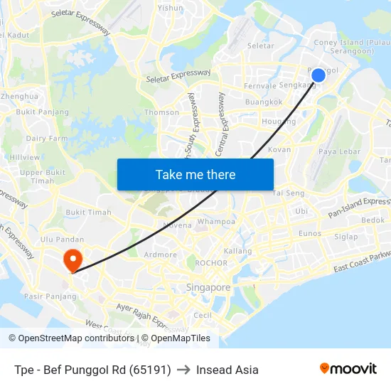 Tpe -  Bef Punggol Rd (65191) to Insead Asia map