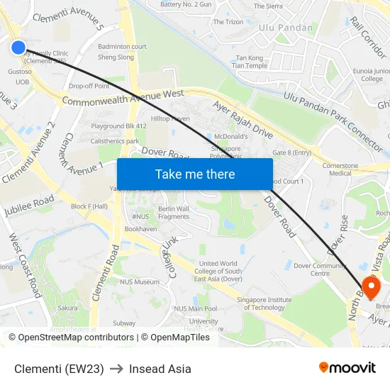Clementi (EW23) to Insead Asia map