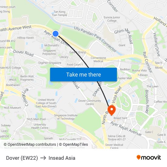 Dover (EW22) to Insead Asia map