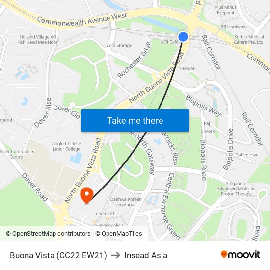 Buona Vista (CC22|EW21) to Insead Asia map