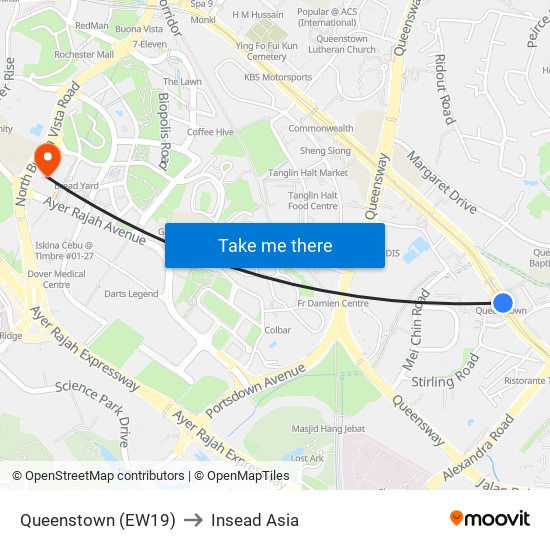 Queenstown (EW19) to Insead Asia map