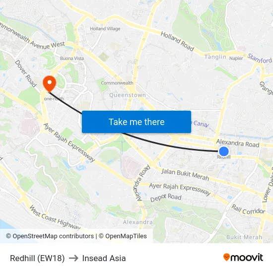 Redhill (EW18) to Insead Asia map