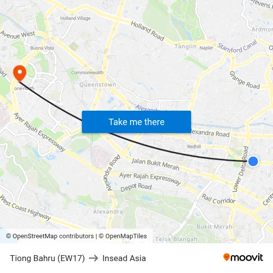 Tiong Bahru (EW17) to Insead Asia map