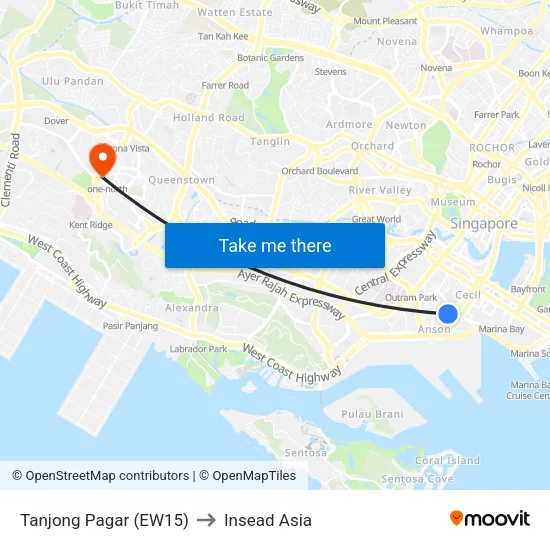 Tanjong Pagar (EW15) to Insead Asia map