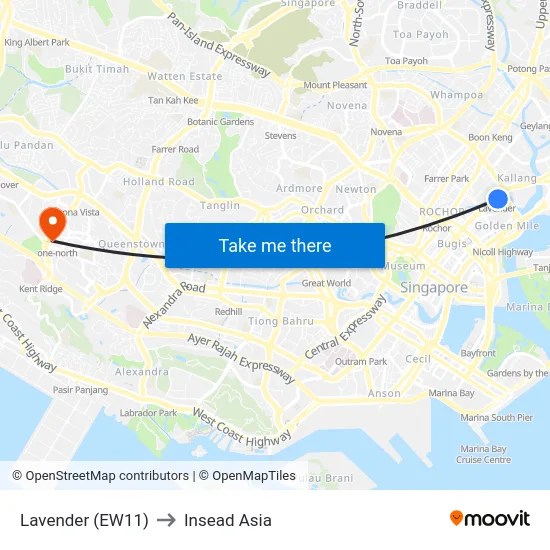 Lavender (EW11) to Insead Asia map
