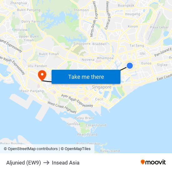 Aljunied (EW9) to Insead Asia map