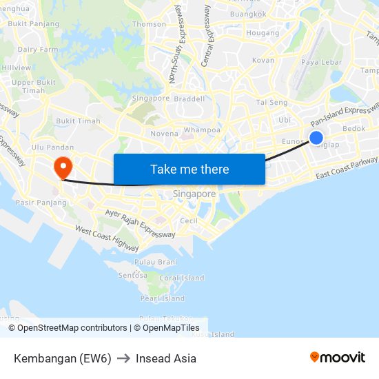 Kembangan (EW6) to Insead Asia map