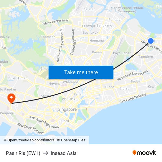 Pasir Ris (EW1) to Insead Asia map