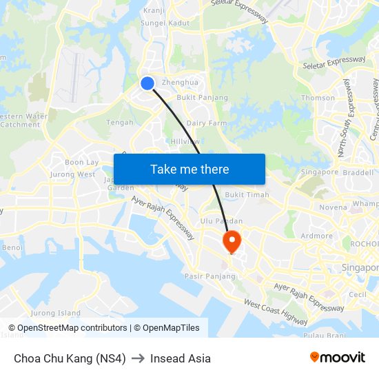 Choa Chu Kang (NS4) to Insead Asia map