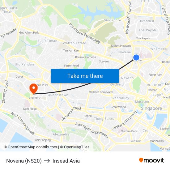 Novena (NS20) to Insead Asia map