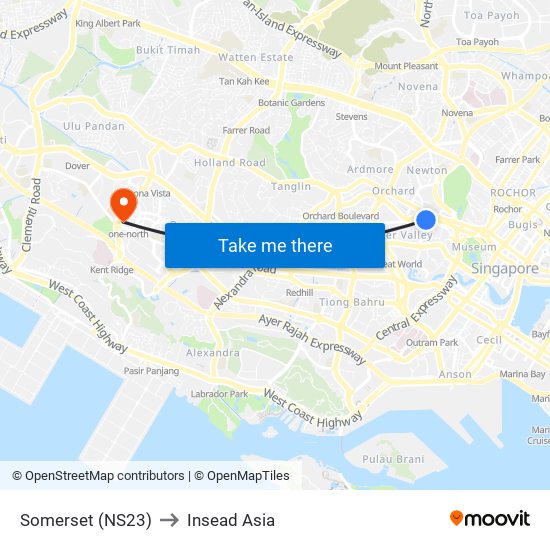 Somerset (NS23) to Insead Asia map