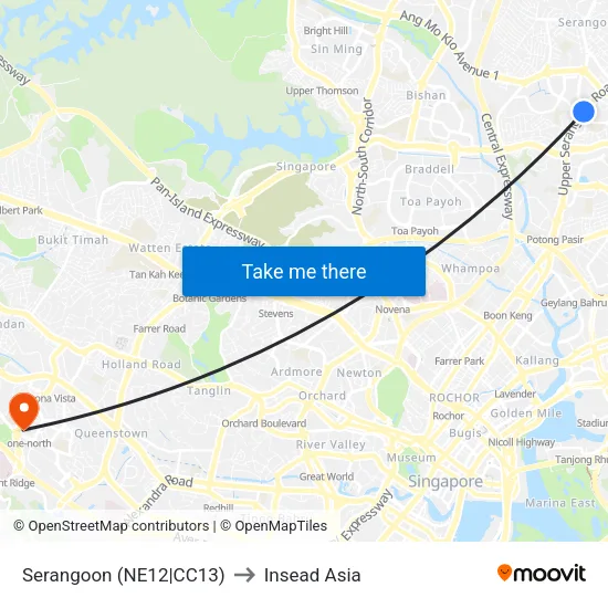Serangoon (NE12|CC13) to Insead Asia map