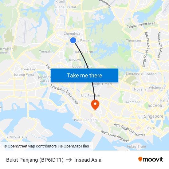 Bukit Panjang (BP6|DT1) to Insead Asia map