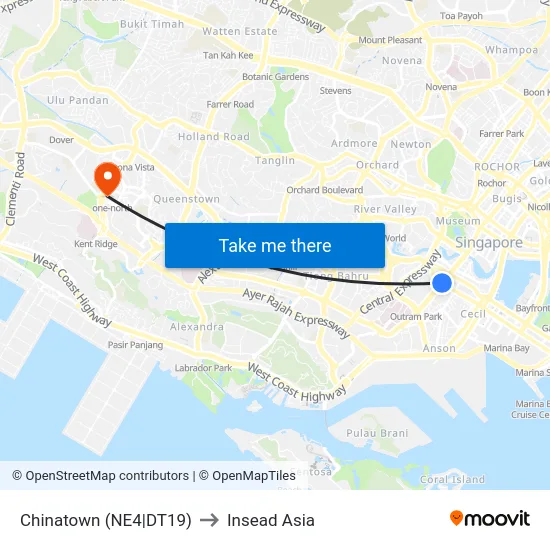 Chinatown (NE4|DT19) to Insead Asia map