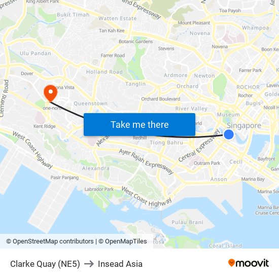 Clarke Quay (NE5) to Insead Asia map