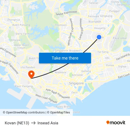 Kovan (NE13) to Insead Asia map