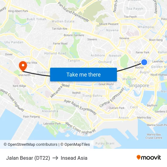 Jalan Besar (DT22) to Insead Asia map