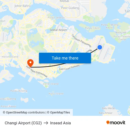 Changi Airport (CG2) to Insead Asia map