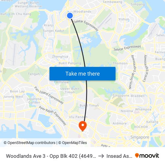 Woodlands Ave 3 - Opp Blk 402 (46499) to Insead Asia map