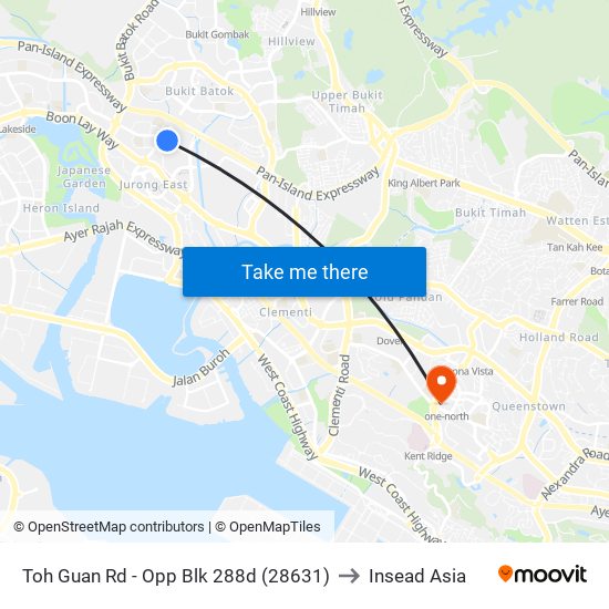 Toh Guan Rd - Opp Blk 288d (28631) to Insead Asia map