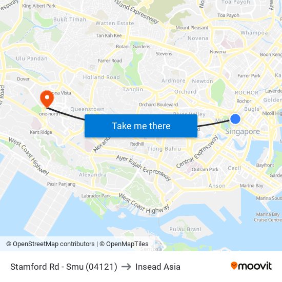 Stamford Rd - Smu (04121) to Insead Asia map