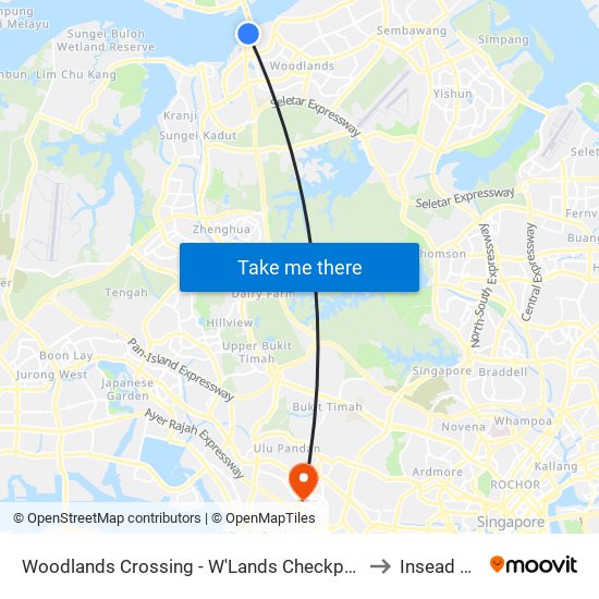 Woodlands Crossing - W'Lands Checkpt (46109) to Insead Asia map