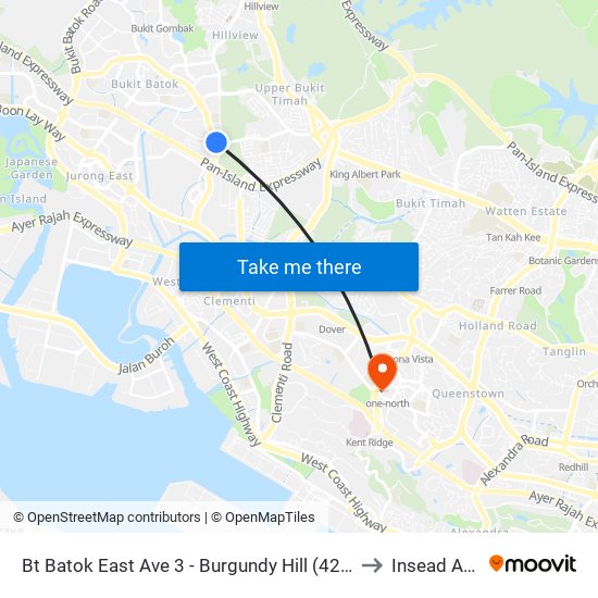 Bt Batok East Ave 3 - Burgundy Hill (42319) to Insead Asia map